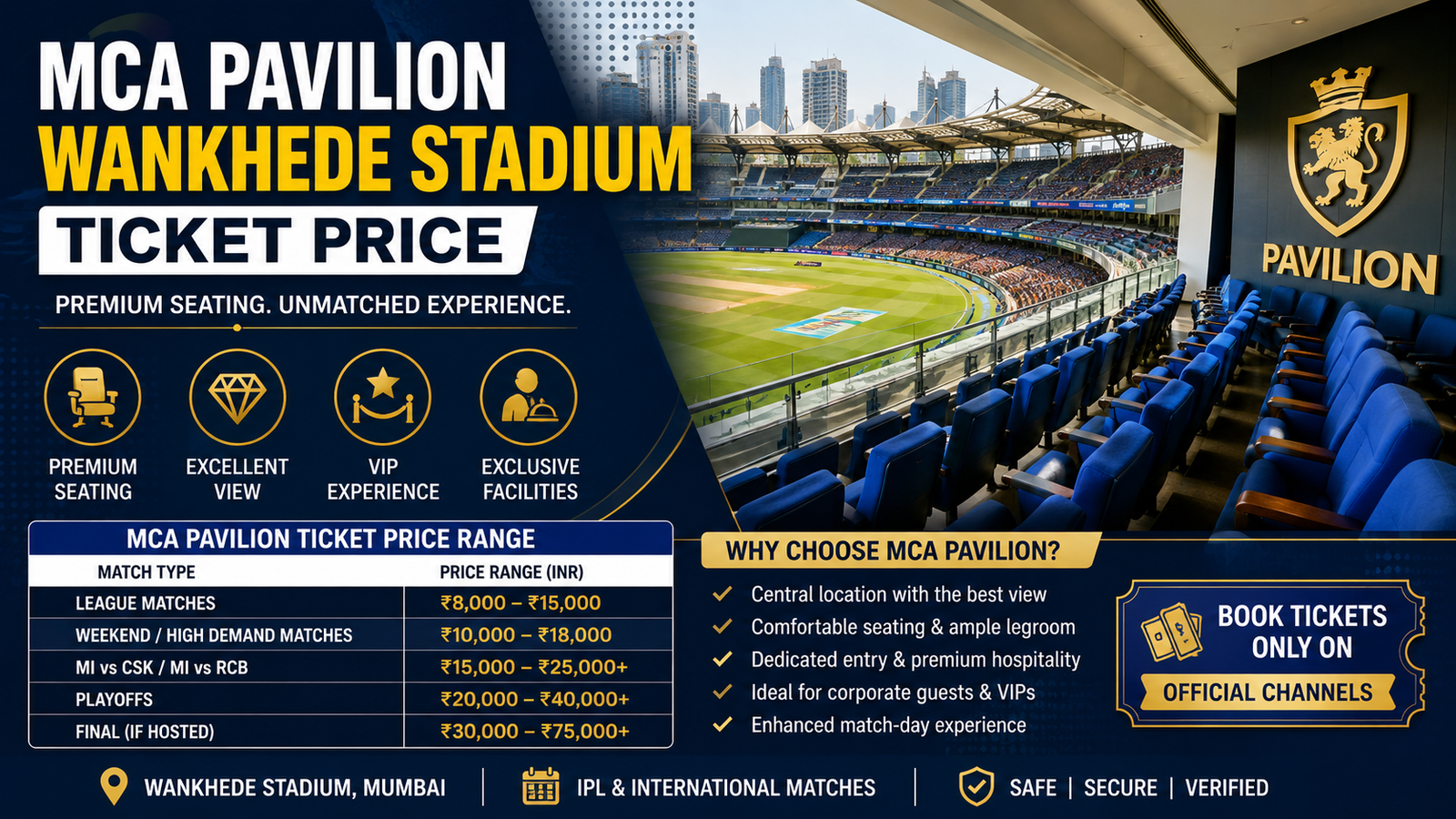 mca pavilion wankhede stadium ticket price